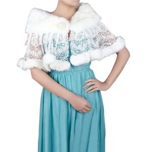 Faux Fur Ruffled Lace Special Occasion Wrap/Cape Size M